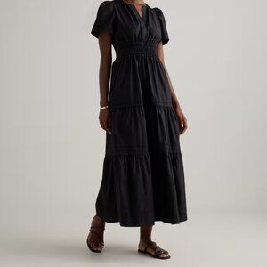 Quince 100% Organic Cotton Poplin Tiered Maxi Dress Black, M